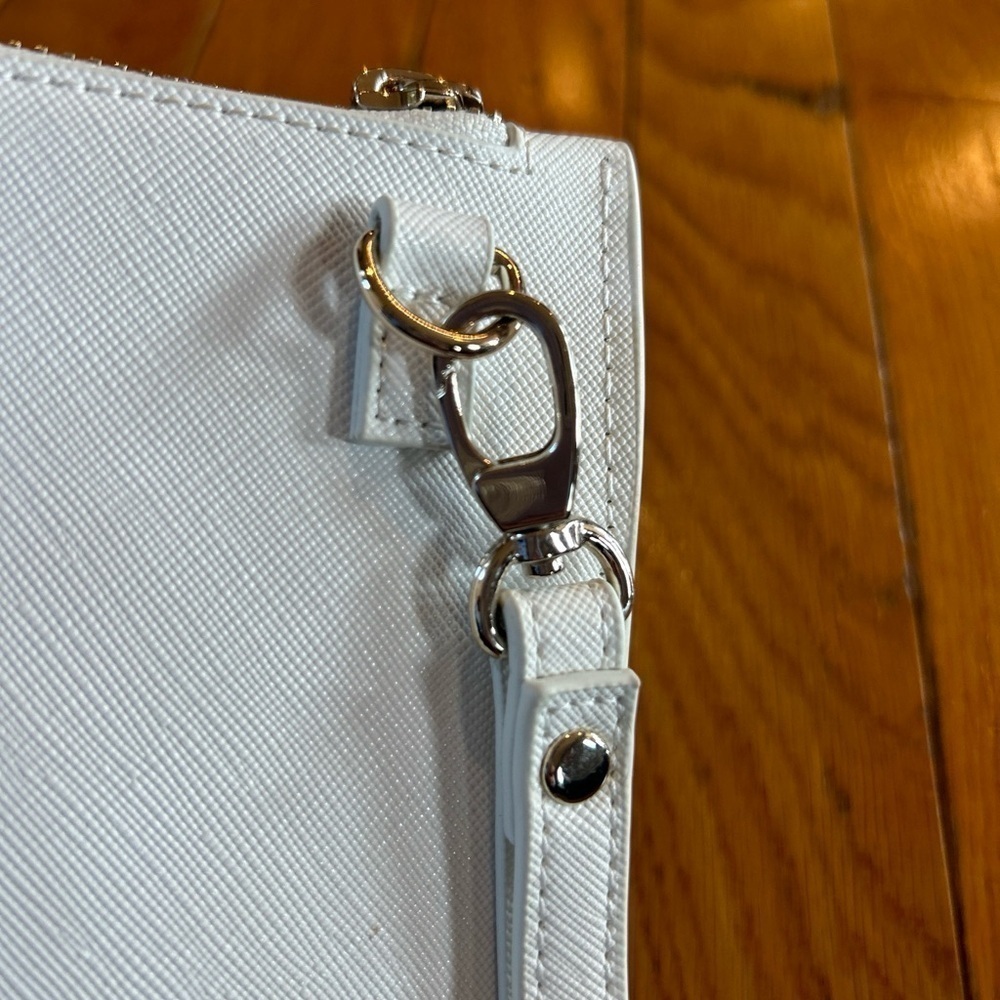 White House Black Market White Floral Faux Leather Clutch Wristlet Purse 11 X 7” - Picture 5 of 9